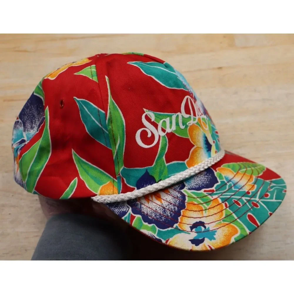 Vintage San Diego Hawaiian Print Summer Tropical Floral Rope Snapback Hat‎ Cap
